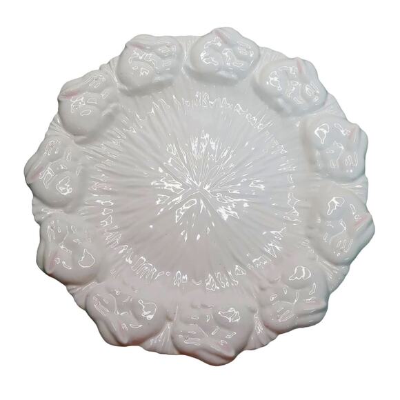 White and Pink Serving Platter Plate 10" Decorative Bunny Rabbit Decor Rare - Picture 2 of 10